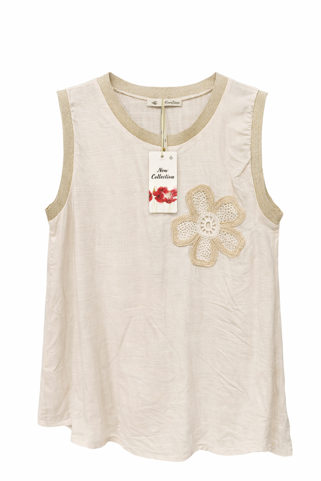Blusa Beige Flor Crochet