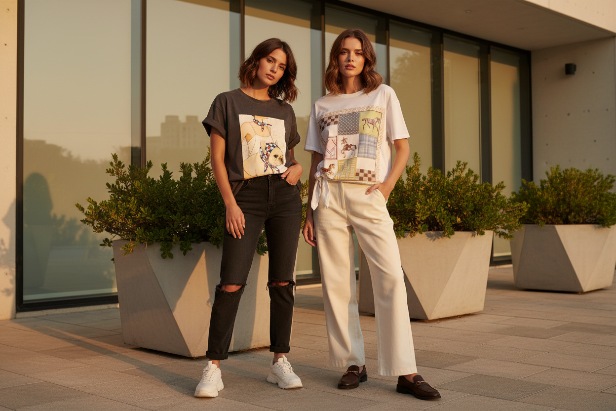 Dos modelos con camisetas urbanas