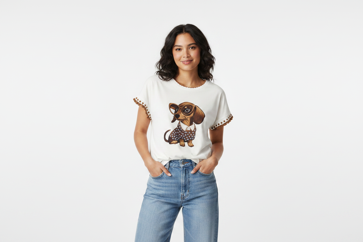 Modelo con camisetas gráficas